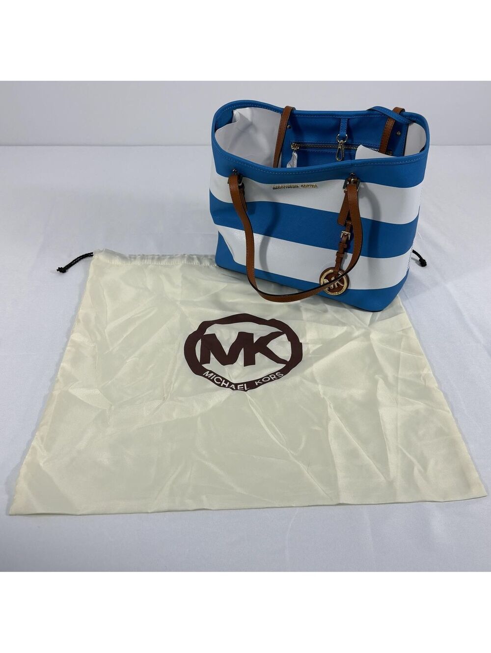 Michael Kors Mini Jet Set Summer Blue Nautical Leather Travel Tote